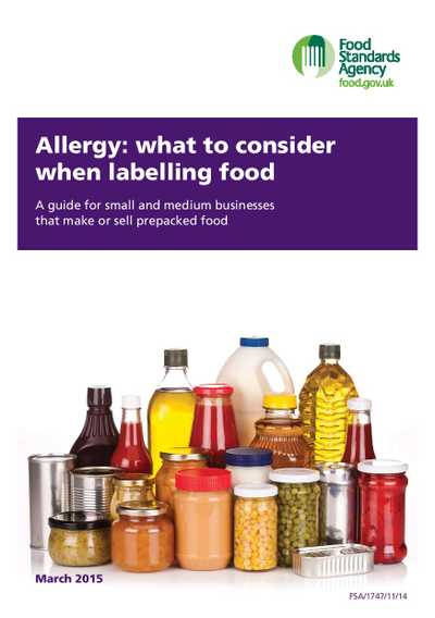 Cover page for 'Allergy: what to consider when labelling food'